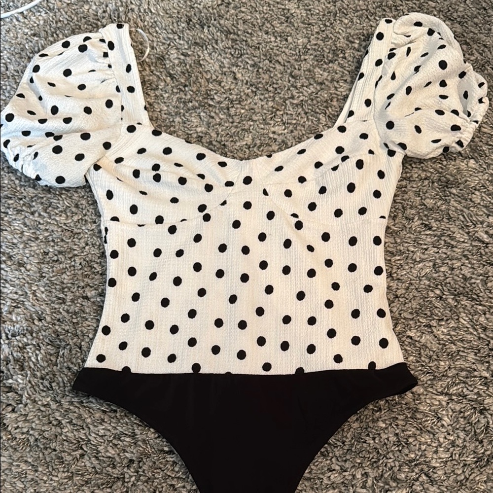 ASOS Black and White Polka Dot Puff Sleeve Bodysuit